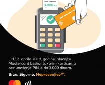 Do 3.000 dinara bez PIN koda na beskontaktnim Masterkard