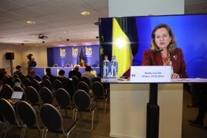 Predsednica EIB-a Nađa Kalvinjo na press konferenciji 23. februara, u belgijskom gradu Gent (Foto: EIB)